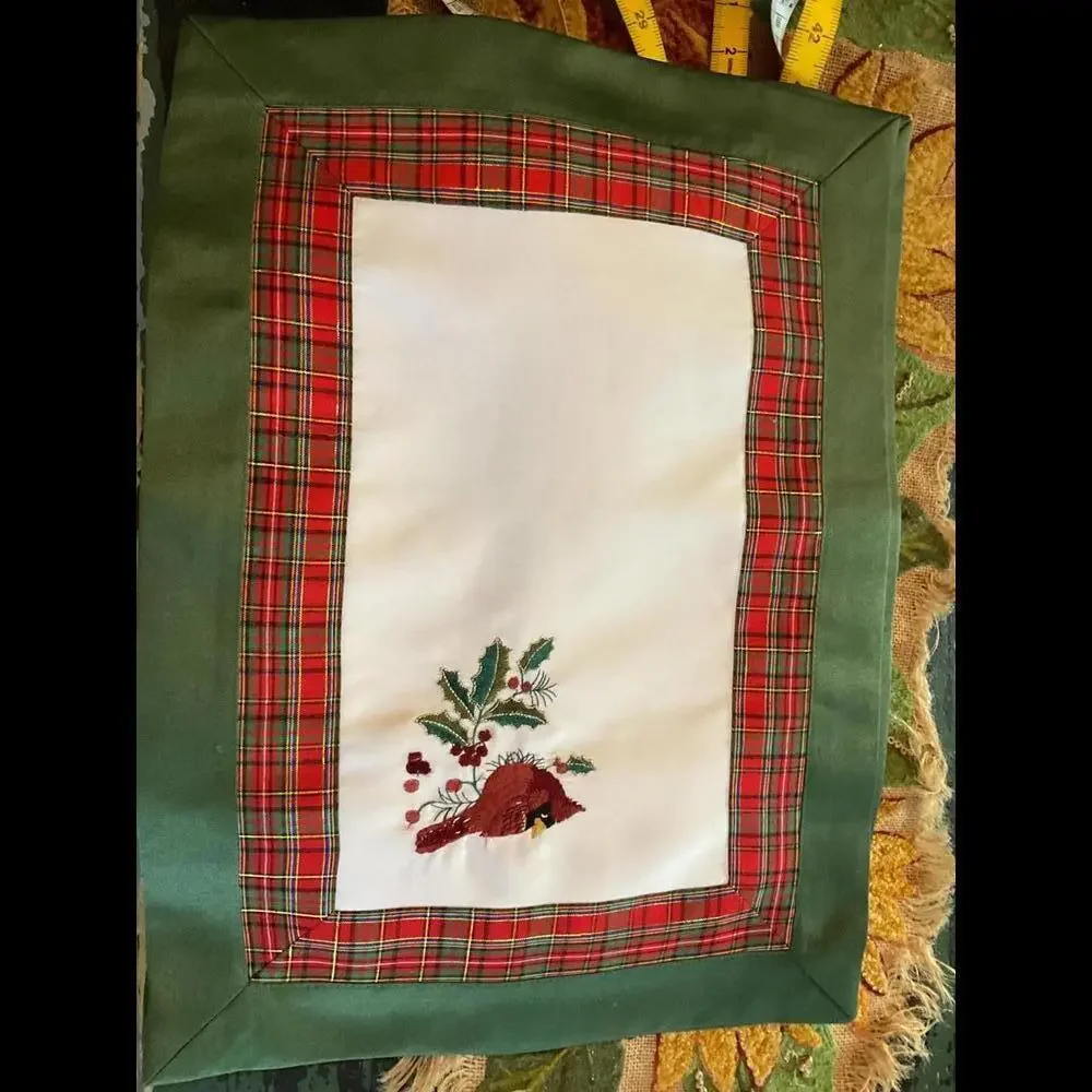 Festive Embroidered Cardinal placemats Set of 4